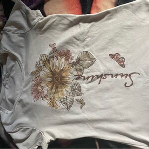Floral Graphic Tee with Butterflies